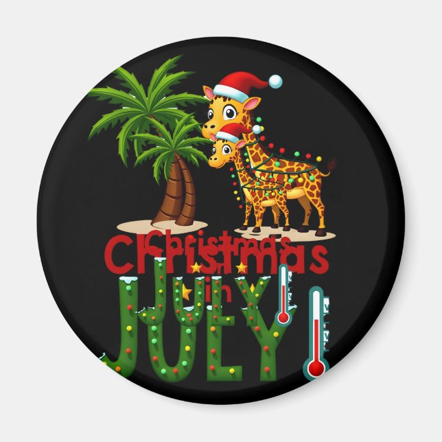 Funny Christmas in July Shirt Santa Giraffe Palm T Magnet (Front)