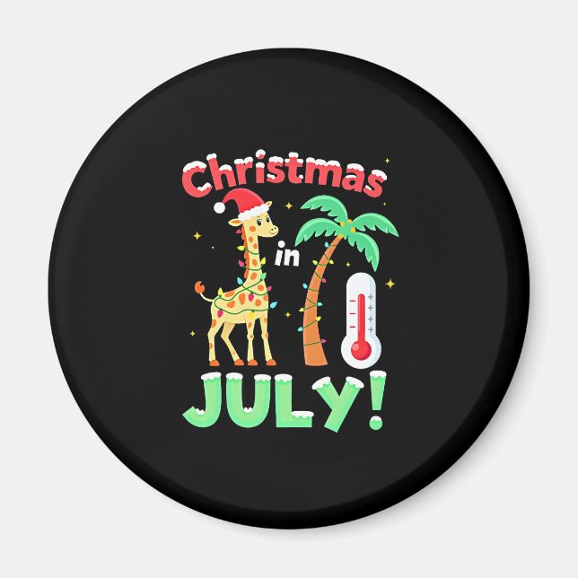 Funny Christmas in July Shirt Santa Giraffe Palm T Magnet (Front)