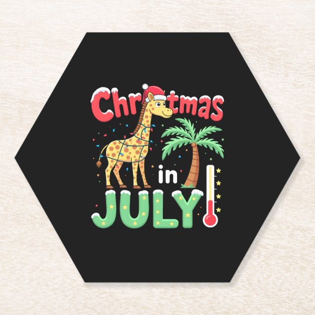 Funny Christmas in July Shirt Santa Giraffe Palm T Paper Coaster (Front)