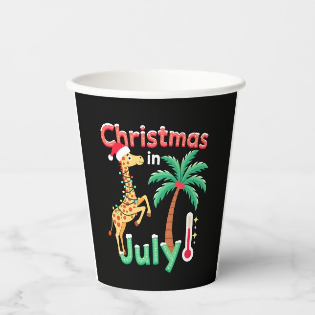 Funny Christmas in July Shirt Santa Giraffe Palm T Paper Cups (Front)