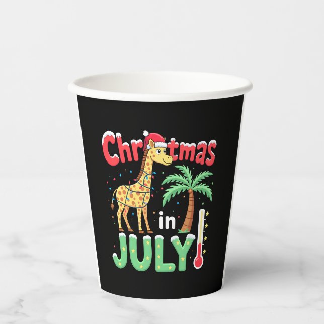 Funny Christmas in July Shirt Santa Giraffe Palm T Paper Cups (Front)