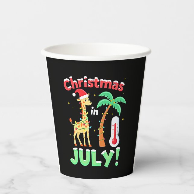 Funny Christmas in July Shirt Santa Giraffe Palm T Paper Cups (Front)