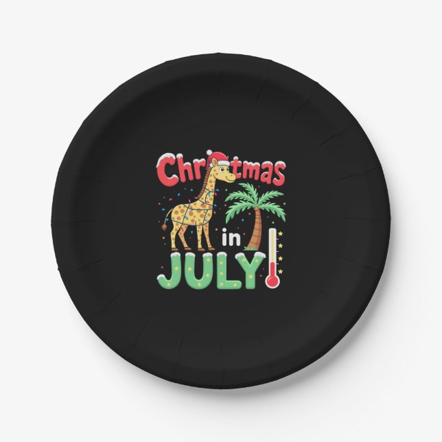 Funny Christmas in July Shirt Santa Giraffe Palm T Paper Plate (Front)