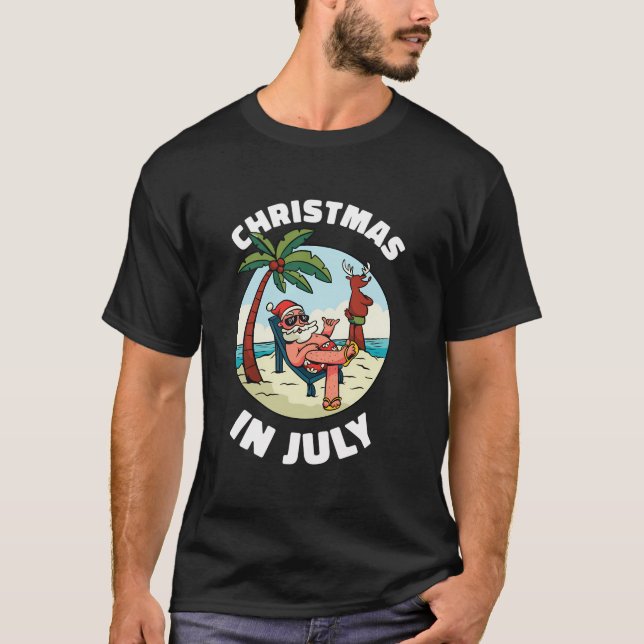 Funny Christmas In July Shirt Summer Santa On Beac (Front)
