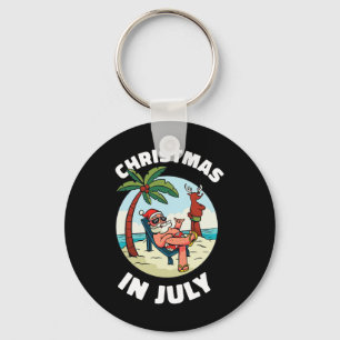 Funny Christmas In July Shirt Summer Santa On Beac Key Ring