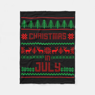 Funny Christmas In July Shirt Summer Ugly Sweater Fleece Blanket