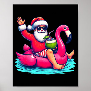 Funny christmas in july summer flamingo float xmas poster
