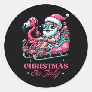 Funny Christmas In July Summer Santa Flamingo Slei Classic Round Sticker