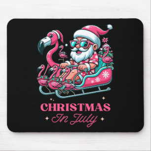 Funny Christmas In July Summer Santa Flamingo Slei Mouse Mat