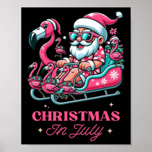 Funny Christmas In July Summer Santa Flamingo Slei Poster