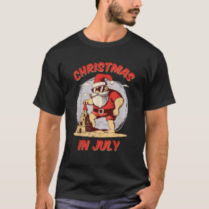 Funny Christmas in July Summer Santa Sand Castle X T-Shirt