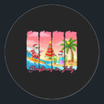 Funny Christmas In July Summer Santa Surfing Water Classic Round Sticker<br><div class="desc">Funny Christmas In July Summer Santa Surfing Watermelon</div>