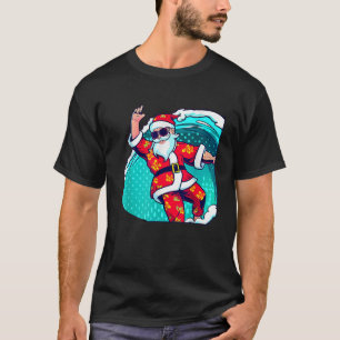 Funny Christmas in July Surfing Santa Summer Party T-Shirt