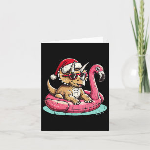 Funny Christmas In July Triceratops Santa Flamingo Card