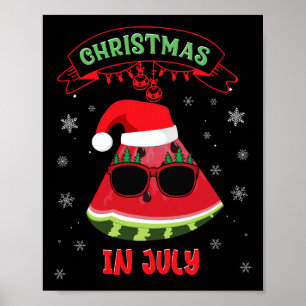 Funny Christmas In July Watermelon Xmas Tree Santa Poster