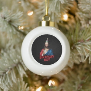 Funny Christmas Jesus Birthday Boy  Ceramic Ball Christmas Ornament