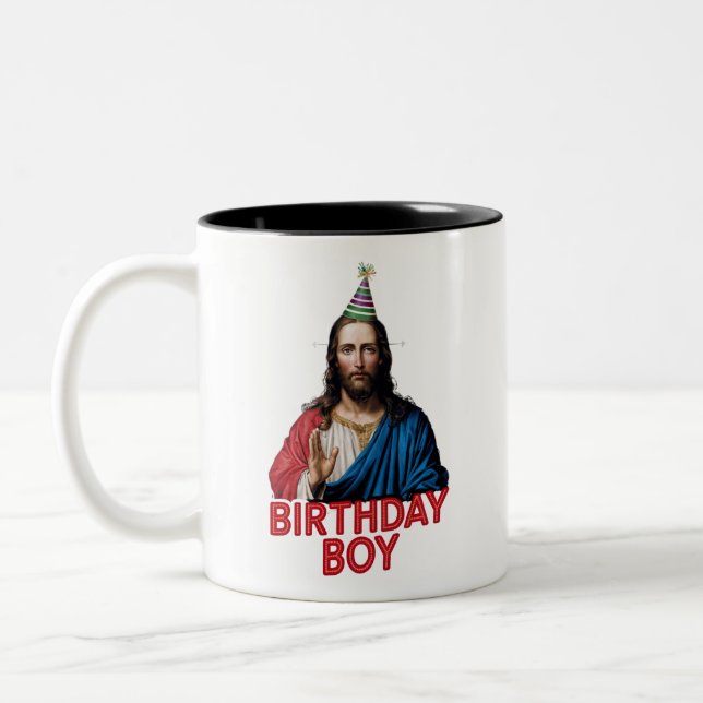Funny Christmas Jesus Birthday Boy  Two-Tone Coffee Mug (Left)