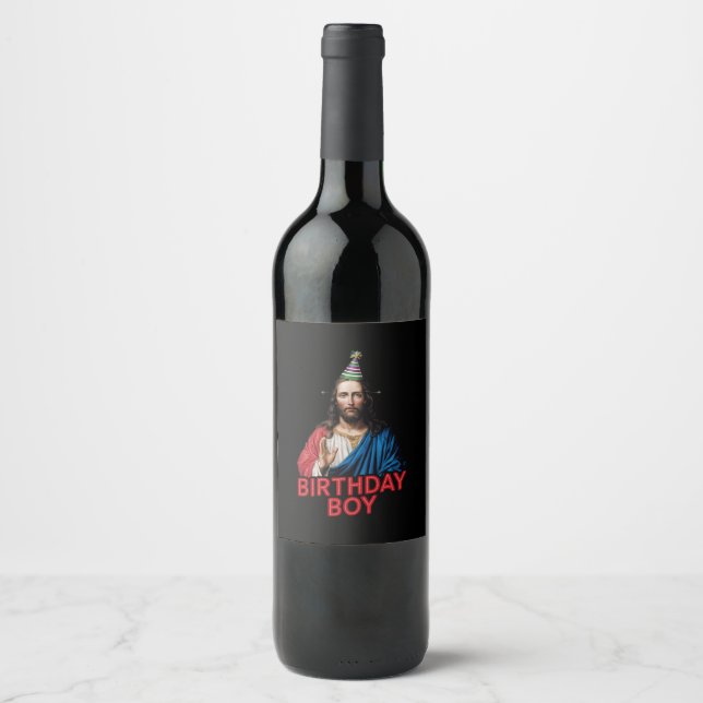 Funny Christmas Jesus Birthday Boy  Wine Label (Front)