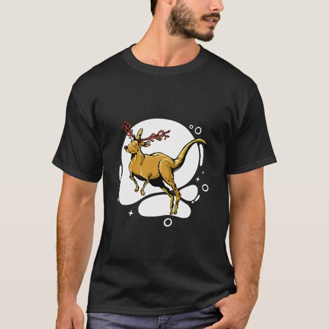 Funny Christmas Kangaroo Reindeer Australia Men Wo T-Shirt (Front)