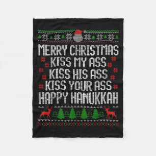 Funny Christmas Kiss My Happy Hanukkah Humor  Fleece Blanket