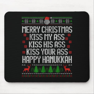 Funny Christmas Kiss My Happy Hanukkah Humor Mouse Mat