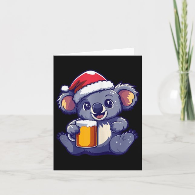 Funny Christmas Koala With Beer Comic  Card (Front)