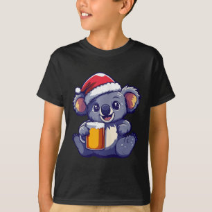Funny Christmas Koala With Beer Comic T-Shirt