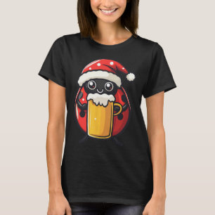 Funny Christmas Ladybug With Beer Comic T-Shirt