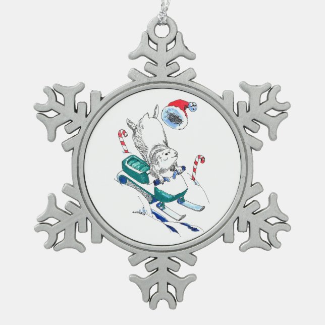 Funny Christmas Lemming Snowmachine Tree Snowflake Pewter Christmas Ornament (Front)