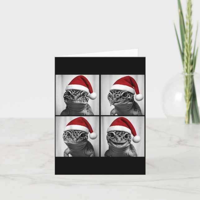Funny Christmas Leopard Gecko Santa Photo Booth  Card (Front)