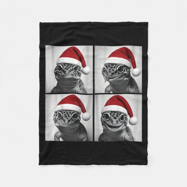 Funny Christmas Leopard Gecko Santa Photo Booth  Fleece Blanket (Front)