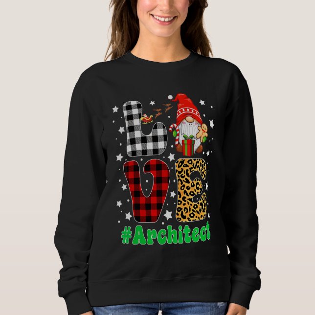 Funny Christmas Leopard Plaid LOVE Architect Gnome Sweatshirt (Front)