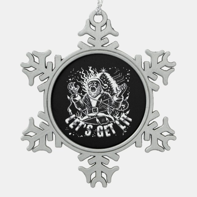 Funny Christmas Let's Get Lit Party Classic Snowflake Pewter Christmas Ornament (Front)