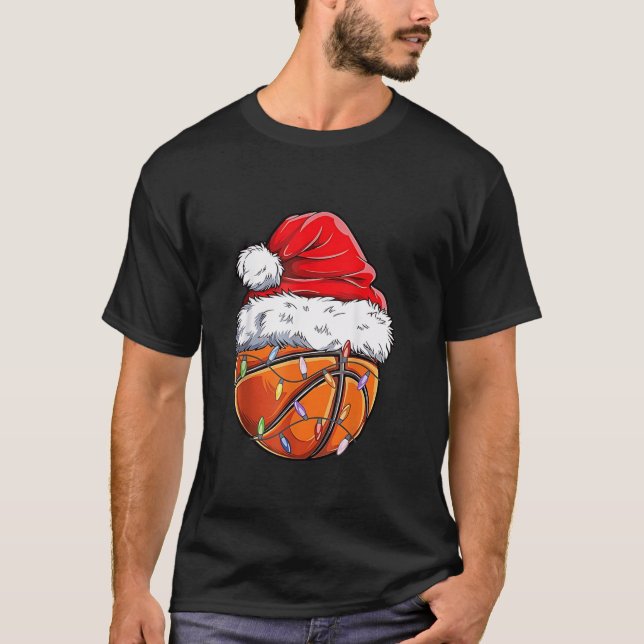 Funny Christmas Light Basketball Ball Xmas Pyjamas T-Shirt (Front)