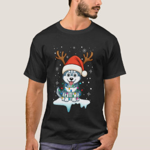 Funny Christmas Light Snow Reindeer Santa Hat Husk T-Shirt