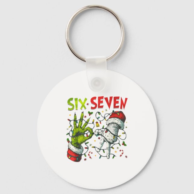 Funny Christmas Lights 6 7 Meme Six Seven Matching Key Ring (Front)