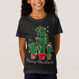 Funny Christmas Lights Cactus Santa Hat Cactus Lov T-Shirt