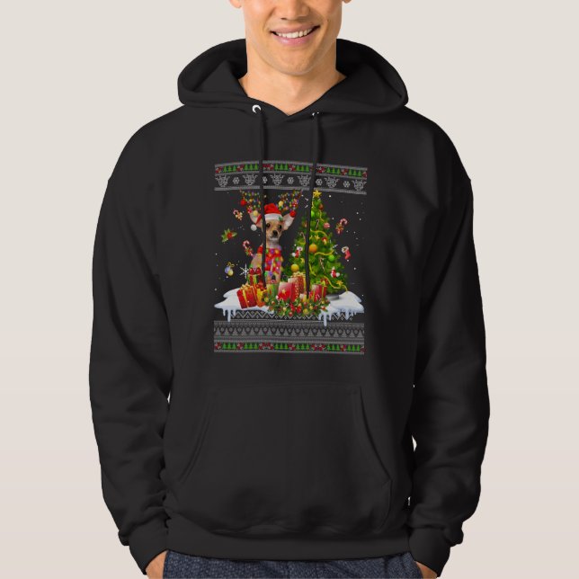 Funny Christmas Lights Chihuahua Dog Funny Xmas Ug Hoodie (Front)