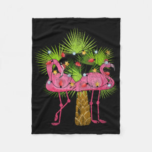 Funny Christmas Lights Flamingos Summer Christmas Fleece Blanket