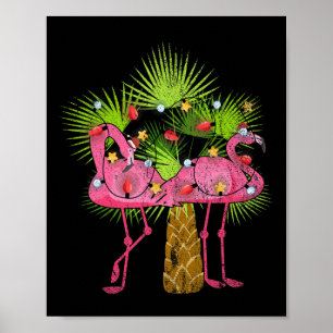 Funny Christmas Lights Flamingos Summer Christmas  Poster