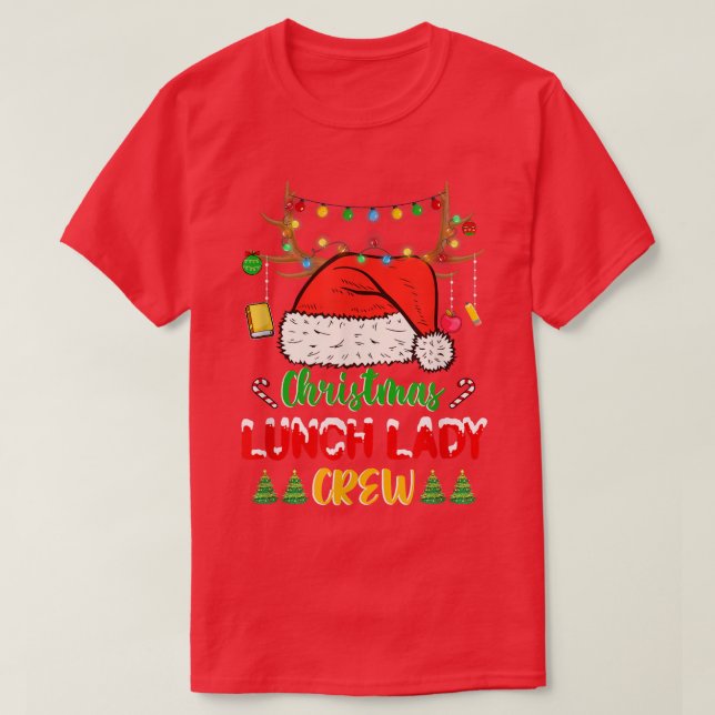 Funny Christmas Lights Lunch Lady Crew Reindeer Sa T-Shirt (Design Front)