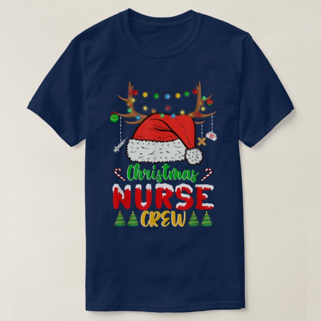 Funny Christmas Lights Nurse Crew Reindeer Santa N T-Shirt (Design Front)