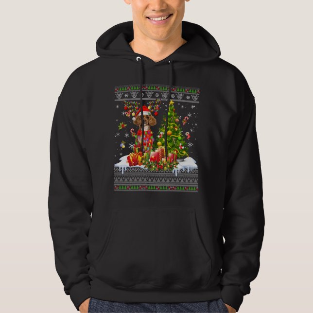 Funny Christmas Lights Poodle Dog Funny Xmas Ugly  Hoodie (Front)