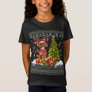 Funny Christmas Lights Poodle Dog Funny Xmas Ugly T-Shirt