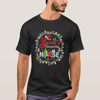 Funny Christmas Lights Santa's Favourite Nurse Nur T-Shirt