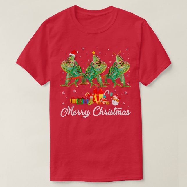 Funny Christmas Lights Xmas Pajama Chameleon Anima T-Shirt (Design Front)