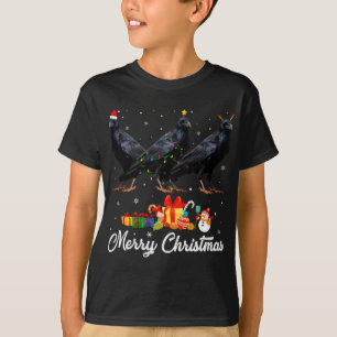 Funny Christmas Lights Xmas Pajama Raven Animals L T-Shirt