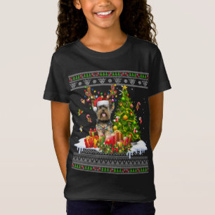 Funny Christmas Lights Yorkie Dog Funny Xmas Ugly T-Shirt