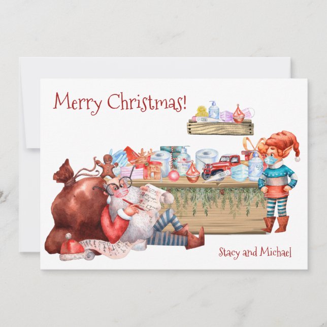 Funny Christmas List Santa Workshop Covid 2021 Holiday Card (Front)