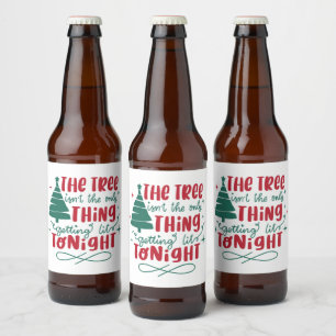 funny Christmas lit tree word art  Beer Bottle Label